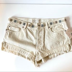 Free People Ivory / White Embroidered Denim Shorts